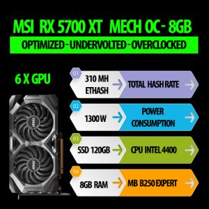 ریگ ماینینگ ۶ کارت MSI RX 5700 XT Mech OC - 8GB