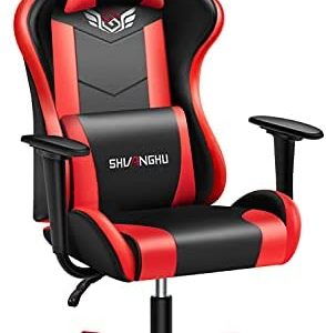 shuanghu Gaming Chair Office Chair Ergonomic PC Computer Chair Reclining Racing Chair with Headrest and Lumbar Support Gaming Chair for Adults Men Women Teens Desk Chair (Black+red)
