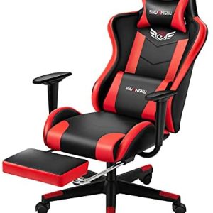 Shuanghu Gaming Chair Office Chair Ergonomic Computer Chair with Reclining Chair with Headrest and Lumbar Support Video Game Chair for Adults Teens Desk Chair(Footrest) (Red)