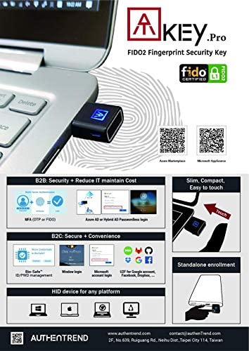 AUTHENTREND Bundle, AT.Wallet + ATKey Pro USB Type A, Fingerprint Cryptocurrency Cold Wallet for bitcoin storage, Ethereum and more with Biometric Card, FIDO Authentication, Safe Account Login for Win